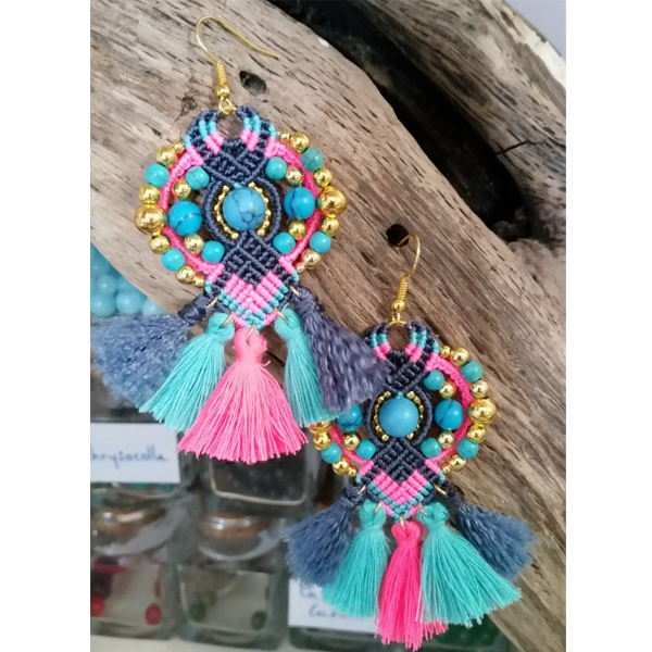 Orecchini a goccia fatti a mano: gioielli in argento boho con perline viola da 2 - Italia